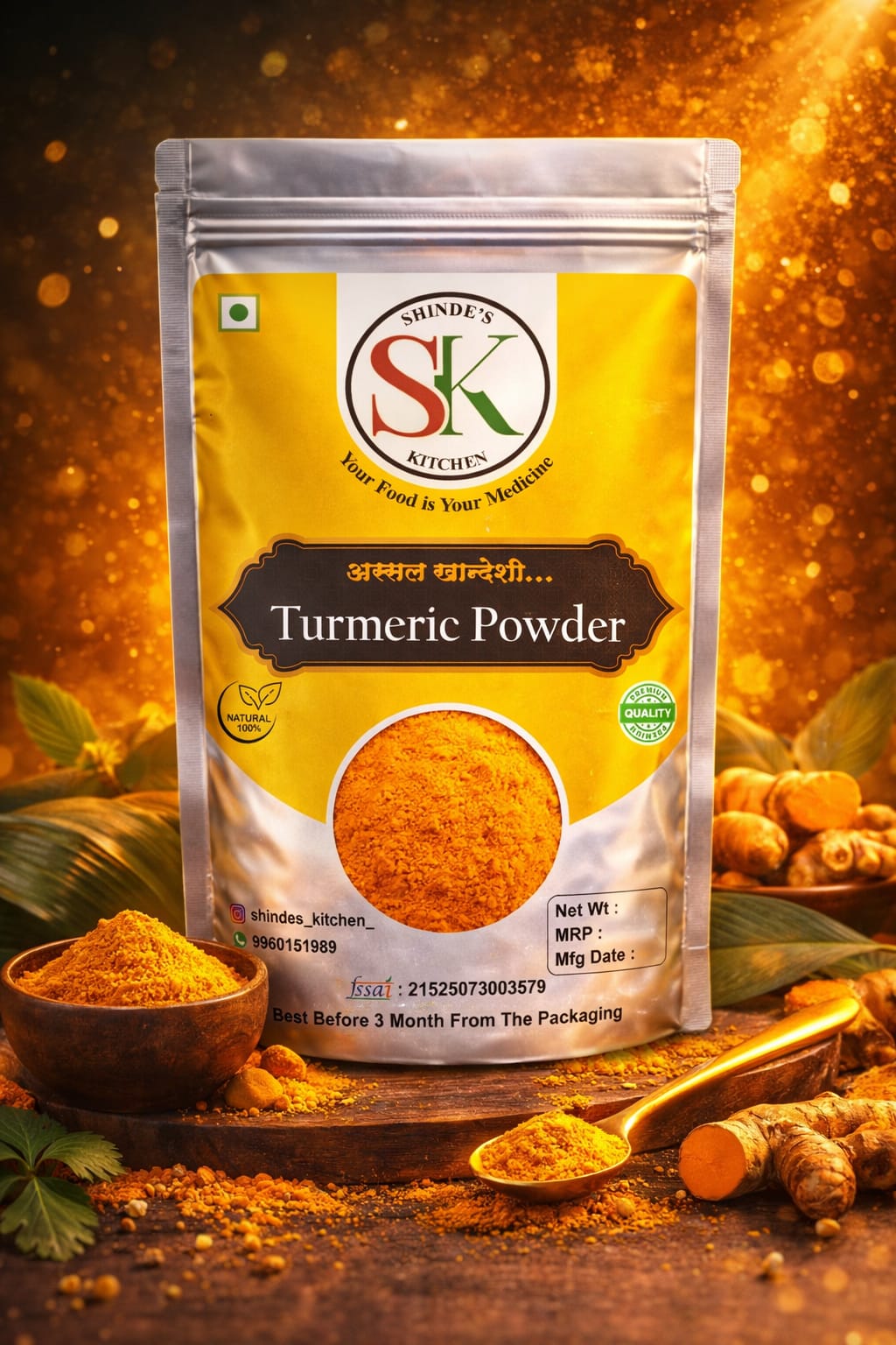 "Turmeric Powder 200gm - Golden Haldi | Shinde's Kitchen"